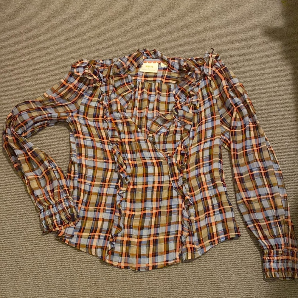 Maeve by Anthropologie sz 2 plaid wraparound top.